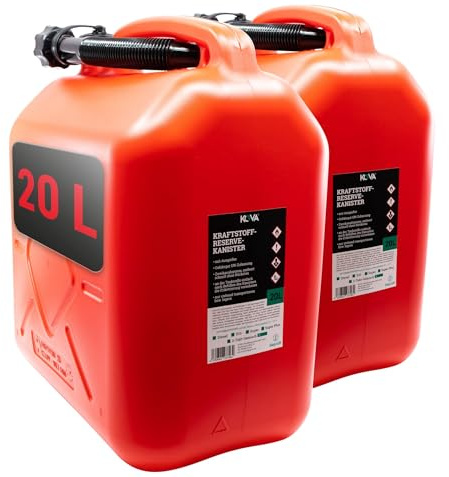 KOVA 2x Benzinkanister 20L ROT Kunststoff Dieselkanister Reservekanister Kraftstoffkanister 20 Liter Wasserkanister für Benzin Diesel Wasser AdBlue, 20-Liter-Kanister & Außgießer 20 ltr Petrol Can