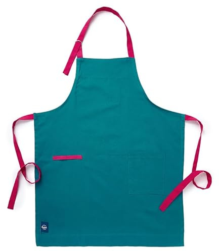 Encasa XO Verstellbare Küchen Schürze mit Taschen und Handtuchhalter, 68x85 cm, recycelte Baumwolle, für Zuhause, Restaurant, Männer & Frauen, Kochen, Backen - Azul Blau