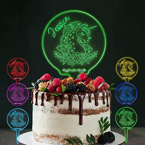 LED Personalised Cake Topper 7 Colour Changes Light Up Cake Topper Happy Birthday Cake Topper Unicorn Cake Toppers Cake Decor for 1st 10th 16th 18th 20th 21st 30th 40th 50th 60th 70th