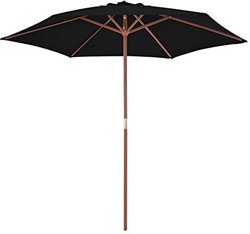 Tidyard Ombrellone,Parasole,da Sole,Palo in Legno,Portatile,200x244 cm,Nero,Ombrellone da Giardino,Patio,Ombrellone da Spiaggia,Ombrellone da Mare,Ombrellone da Piscina,Ombrellone Portatile