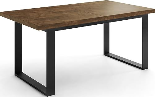 WFL GROUP Ausziehbarer Rechteckiger Esstisch im Loft-Stil mit Schwarzen Metallbeinen – Industrieller Tisch für Wohnzimmer – Ausziehbar von 140 cm auf 180 cm – Made in EU – Lefkas Eiche