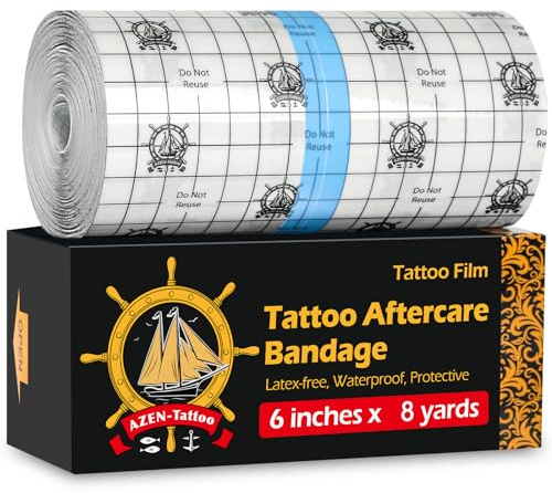 AZEN Tattoo-Nachsorge-Bandage, 15,2 x 2,4 m, wasserdichtes Klebeband für zweite Haut, Heilfolie, Tattoo-Zubehör