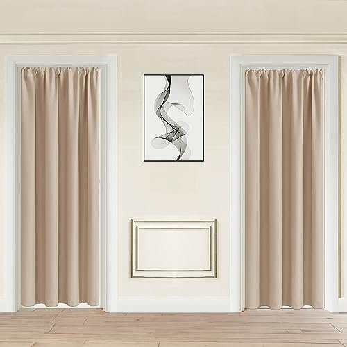 JIUZHEN Blackout Doorway Curtains 80 inch Length - 2 Panels Thermal Insulated Privacy Soundproof Rod Pocket Closet Door Curtains Room Divider for Bedroom,Office, 42 x 80 inches, 42 x 80 Inch, Beige