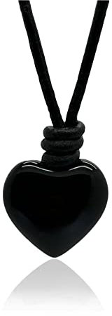 arana's - Ciondolo a forma di cuore in pietra naturale per donna e uomo - Cordone in vera pelle nera regolabile da 45 cm a 75 cm - Diverse pietre semi-preziose - Collana unisex, 35 cm ajustable hasta