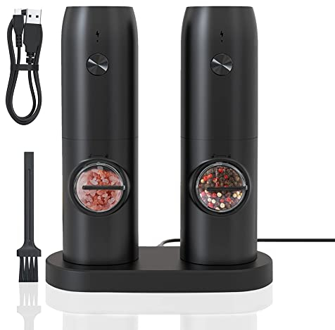 biyan de Molinillo EléCtrico de Sal y Pimienta con Molinillo de Pimienta ElectróNico Ajustable y Recargable por USB