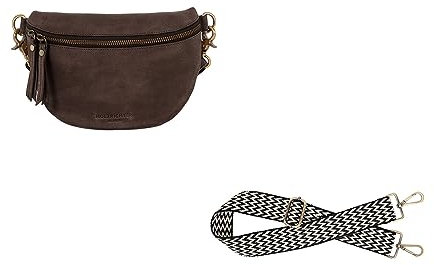 HOLZRICHTER Berlin Bauchtaschen Bundle No 4-4 (M) Schokoladenbraun - Bauchtasche No 2-1 (M) + Webgurt No 4-2 (S) Chevron Schwarz/Weiss - handgefertigt aus Premiumleder