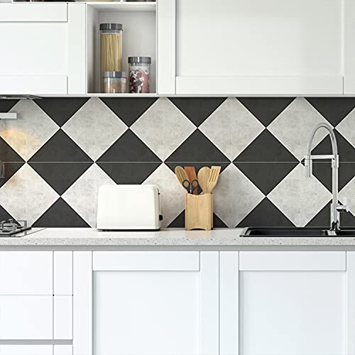 Alwayspon Peel and Stick Floor Tile Stick on Floor Tiles, Vinyl Floor Sticky Back Sticker, Non-Slip Floor Tiles Adhesive Sticker Decals, Grey Marble Effect, 30cmX30cmX12Pcs