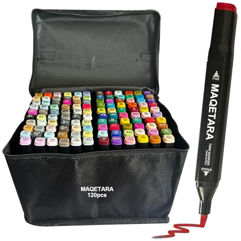 MAQETARA 120 Dual Twin Tip Farben Filzstifte Set Dual Pen Alkohol Marker Set Stifte mit Dicker Schräger & Feiner Spitze Malstifte für Kinder, Permanent FIlzstift Marker Coloring inkl. Tragetasche