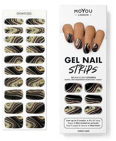 MOYOU LONDON Semi Cured Gel Nail Strips - 20 Pcs. Nail Wraps for Salon-Quality Manicure - Works with Any UV Lamp - Easy to Apply, Trim, & Remove Gel Stickers