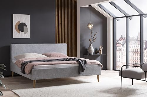Polsterbett Twister 180 x 200 cm mit Kopfteil glatt mit umlaufendem Keder & Stoffbezug Glow - Bett, Jugendbett, Bettgestell, Doppelbett - grau