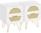 Yaheetech Lot de 2 Tables de Chevet en Bois, Table de Nuit Scandinave, 2 Tiroirs en Rotin, Pieds Métalliques, Bout de Canapé pour Salon 40 × 40 × 55 cm Blanc