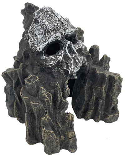 VMCN Aquarium-Dekoration für Aquarium, Totenkopf, Felshöhle, klein | Aquarium-Dekoration für Aquarien, Totenkopf, Bergblick, Steinornamente, Aquarium-Dekoration, Haus, Höhle, Versteck