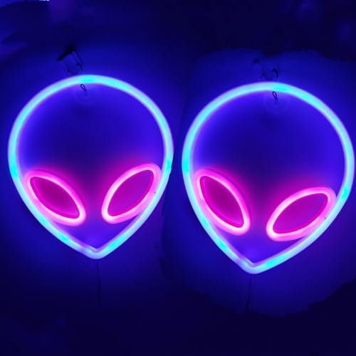 2 Stück Leuchtreklamen Alien LED Neonlicht Wanddekoration ästhetisch, Alien Leuchtreklame batterie oder USB betrieben, Neonlichter leuchten für Schlafzimmer Kinderzimmer Bar Zuhause (Rosa + Blau)
