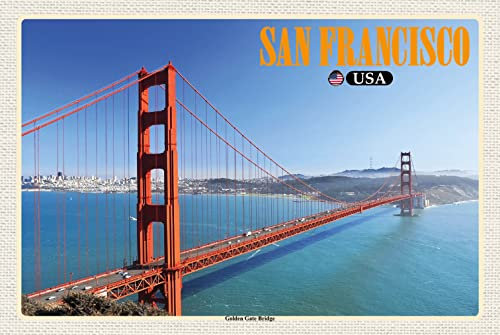 DekoDrom® Holz Schild 20x30 cm San Francisco USA Golden Gate Bridge Wand Deko Bar Kneipe Cafe Sammler Geschenk