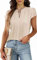 Teesho Damen Bluse Kurzarm Elegant Hemdbluse V-Ausschnitt Plissee vorne Arbeit Sommer Oberteile Shirts Tunika Hemd Tops (Apricot/XXL)