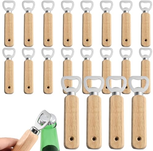 Lot de 20 décapsuleurs en bois : décapsuleur gravé TOATELU Ouvre-bouteille en bois Poignée en bois Portable Ouvre-bière Poignée en bois Décapsuleur en bois pour Accueil, Pub, Extérieur, Hommes