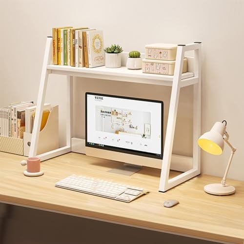 Scaffale da Scrivania da Appoggio, Struttura in Acciaio con Scala a 2 Livelli, Organizer da Scrivania for Dormitorio con Parapetti, for Forniture for Scaffali Sopra la Scrivania, 55 * 32 * 65cm