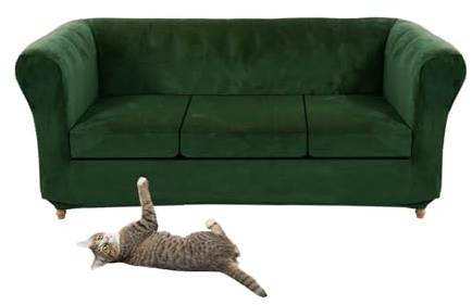SYLC Stretch Samt Chesterfield Sofabezüge, Couch Abdeckung Mit Sitzkissenbezug Sofa Überwürfe Für Gebogene Settee Sessel Vintage Style (Dark Green,Sofa+3 Small Seats)