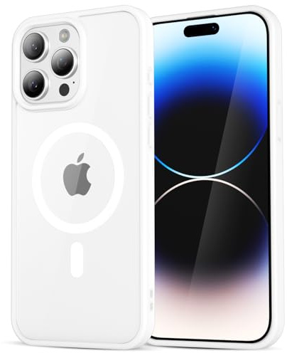 LoeoeL for iPhone 14 Pro Case Clear Mag Safe, Ultra Thin Slim Cover Magnetic Compatible with Magsafe Phone Case for Women Men Girl, Cute Soft TPU Silicone & Transparent Anti-Yellow Hard Plastic, White
