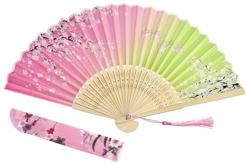 ZoomPlay Folding Hand Fan, Handheld Fan Bamboo Hand Fan for Birthday Gifts Dancing Cosplay Wedding Party, Light Green