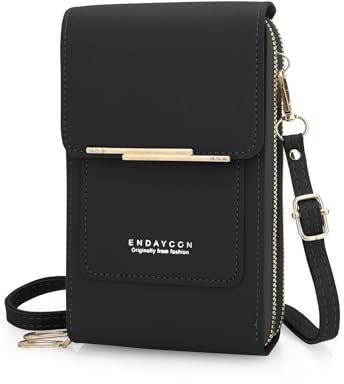 dobsechs Touch Screen Crossbody Phone Bag for Women, Small Mobile Phone Purse with Adjustable Shoulder Strap, Card Slots, PU Leather Cellphone Travel Handbags Coin Wallet for Ladies (Black)