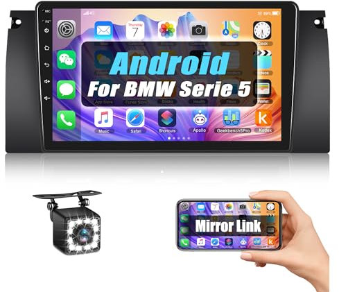 SIXWIN 1+32G Android 13 Autoradio für BMW 5 E39 E53 M5 X5(1996-2007) Radio, 9 Zoll Kapazitiver Touchscreen mit WiFi GPS Bluetooth FM/RDS USB Mirrorlink für Android IOS Phone