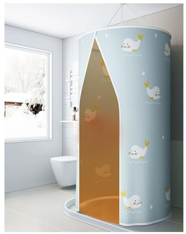 YXLYFDLY Cortina de Ducha Portátil Redonda Azul, Mampara de Ducha Exterior para Hotel, Cortina de Ducha para Camping con Accesorio(0.9x2m/35x76in)