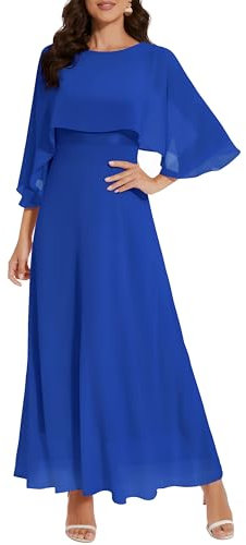 Fynadressr Women Formal Cape Dress with Chiffon Overlay Lace Wedding Guest Cocktail Party Gowns Dress RoyalBlue S
