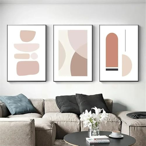 CWBLYZ Set di 3 Quadri Astratti Geometrici Rosa Cipria Scandinavia Quadri su Tela Poster e Stampe per Soggiorno Ufficio Casa Decorativi-40 * 60Cm-(Senza Cornice)
