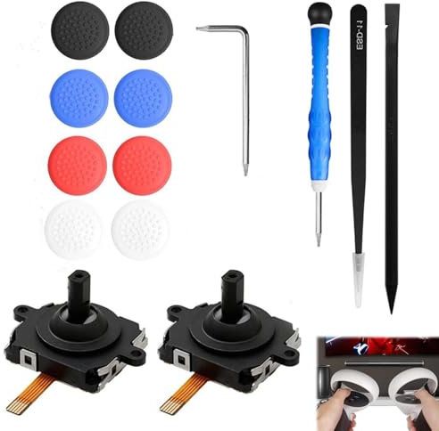 Raheem 2 Pack Joystick Replacement Kit for Oculus Quest/Meta Quest 2 Controller 2 Set with Universal Repair Tools for Left & Right Sticks Includes Thumbstick Caps and VR Controller Repair Accessories