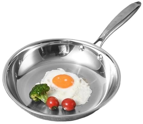 Dubbulon Stainless Steel Cookware - 20-28CM Uncoated Induction Pans | Thickened Deep Frying Pan | Ergonomic Handle Omelette Cooking