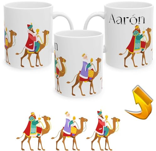 CREATIVASS Taza personalizada con nombre para Navidad y Reyes Magos Diseño Original Regalo Navidades Fiesta Melchor Gaspar Baltasar Renos Papa Noel Elfos 24 modelos (REYES5)