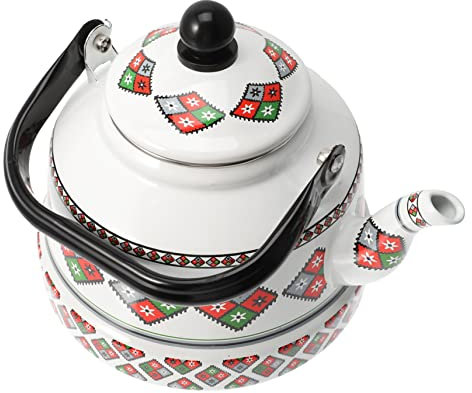 GREENADSCAPE Teekessel aus Emaille heizlùfter coffee pot induktonskochfeld Wasserkocher doppelt kleine Spitze Wasser kochender Topf Emaillierte Rostfreier Stahl Beige