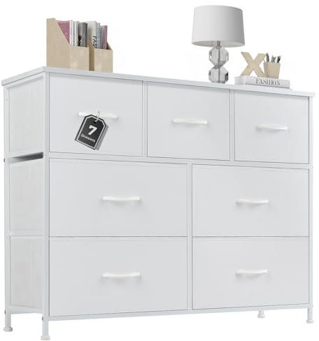 Sweetcrispy Kommode mit Stoff-Schubladen, Sideboard mit 7 Stoff-Schubladen, Schubladenschrank, Organisationsmöbel für Küche, Büro, Flur, TV-Schrank mit Schubladen