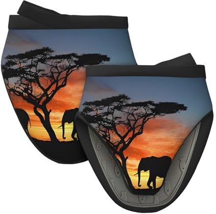 Mini-Silikon-Ofenhandschuhe, Topflappen-Set – afrikanischer Elefanten-Druck, hitzebeständig, ideal zum Backen, Kochen und Campen, 2 Stück