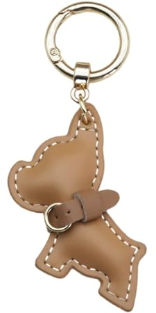 TIANQUXNGI Entzückender Miniatur-Schlüsselanhänger mit französischem Hund, PU-Leder, Schlüsselhalter, Taschenanhänger, Dekoration für Schüler, Kaffee, Gold-color