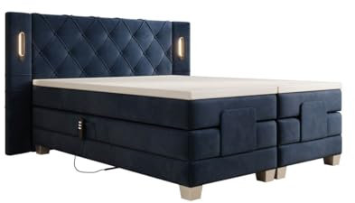 Luxusbetten24 Boxspringbett Livano Samt 200x200 elektrisch verstellbar mit LED | Bezug: Samt | Farbe: Blau | Härtegrad: H3 (70-100kg)
