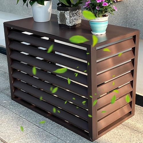 LKPMGOA Aluminium Klimaanlage Abdeckung Außengerät, Wärmepumpe Verkleidung für Aussen, Klimaanlagenzaun, Blumenständer, Sichtschutzzaun, Geräuschreduzierung(Brown,100cm)
