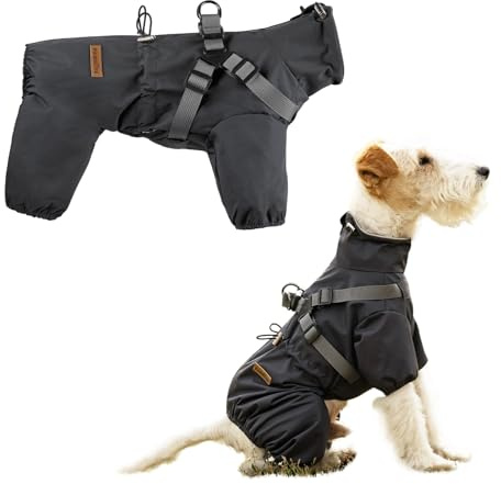 PAWBOSE Regenmantel Hund mit Geschirr Wasserdicht für Kleine, Mittlere und Große Hunde, Reflektierender Regenfester Hunderegenjacke für Sommer, Schöne Hübsche Hundekleidung, 4 Beine, Grau, S