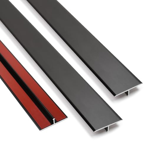 Orechic Metal Floor Transition Strips for Doorways, Self-Adhesive Aluminum T-Molding Floor Divider for Wood Tile Vinyl Laminate, Joining Flooring Gaps Seamless (3Pcs,36x 2,Black)