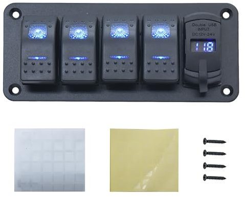 Avutrel Pannello interruttore a 4 marce, impermeabile, con voltmetro a LED da 4,8 A, doppio USB, 12 V/24 V, per auto, barche, yacht, camion e camper