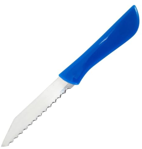 Scaritech Blue German Knife | Ergonomic handle provides a secure grip for precision scoring, dough portioning, and slicing in busy commercial kitchens.