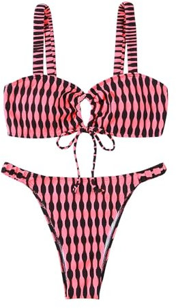 Generico Bikini Donna Mare Costumi da Bagno Sexy Piscine Costume Due Pezzi Push Up Imbottito Reggiseno Tankini Halter Coordinati da Spiaggia Brasiliana Estivi Beachwear Perizoma Rosa L