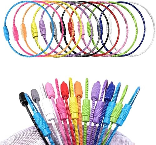 12PCS Wire Keychain Cable - Metal Keyring Loop - 157mm Colorful Wire Keychains - for Luggage Tags - ID Tag Holders - Key Rings - Travel Accessories (Mixed Colors)