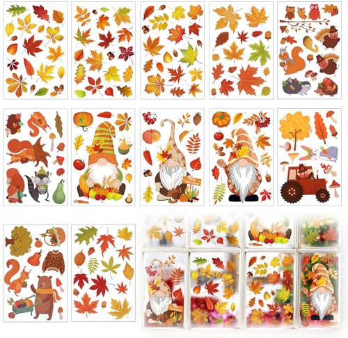 Erntedankfest Fensteraufkleber 12 Blatt Thanksgiving Fenster Aufkleber Selbstklebend Herbstdeko Fenster Thanksgiving Herbstdeko Herbst Fensterbilder