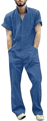 Gefomuofe Herren Arbeitsoveralls Revers Kurzarm Arbeitskleidung Reißverschluss Overalls Loose Fit Männer Jumpsuit Sportkleidung Leicht Arbeitsanzug Sommer Arbeitskombi