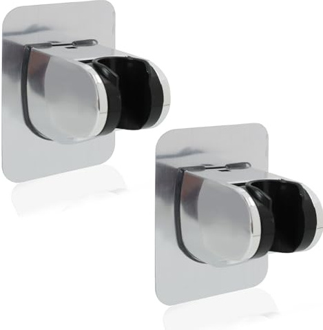 2 Pack Shower Head Holder Replacement, Shower Head Holder Wall Mount Chrome ABS, Stick On Shower Hose Holder Bracket, Shower Holder No Drill for Bathroom, Home, Hotel, Easy Installation