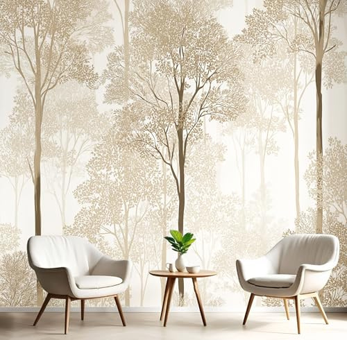 Wandtapete Beige Hohe Bäume 150X105Cm Kunsttapete Tapeten Wohnkultur Fototapete Visuelle Pflanzen 3D Hd Seidenwandbild Büro Kinderzimmer Badezimmer Wohnzimmer Küche