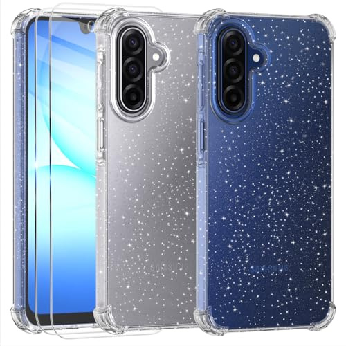 Tikgue Hülle für Samsung Galaxy A17 5G/4G mit 2 Stück Schutzfolie，Handyhülle Glitzer Transparent Silikon Stoßfeste Schutzhülle Slim Weich TPU Case - Transparent