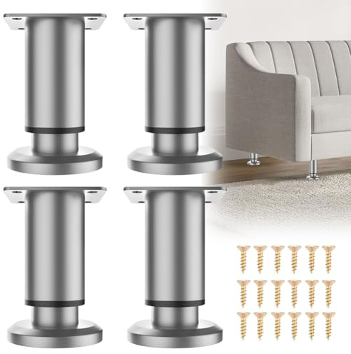 EUBSWA Möbelfüße Verstellbar 8-12 cm, 4 Stück Grau Tischbeine Höhenverstellbar, Metall Höhenverstellbare Füße für Möbelfüße, Schrank Füße, Tischbeine, Kommoden Füsse, Bettfüße